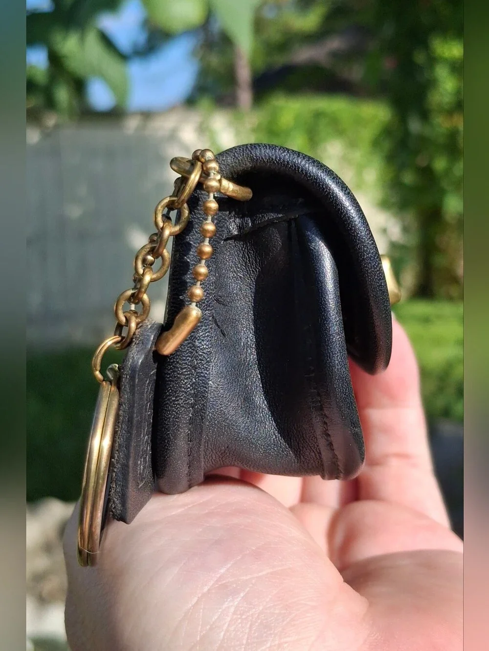 Vintage 90's Coach Black Leather Mini City Key Fob Coin Purse #7105